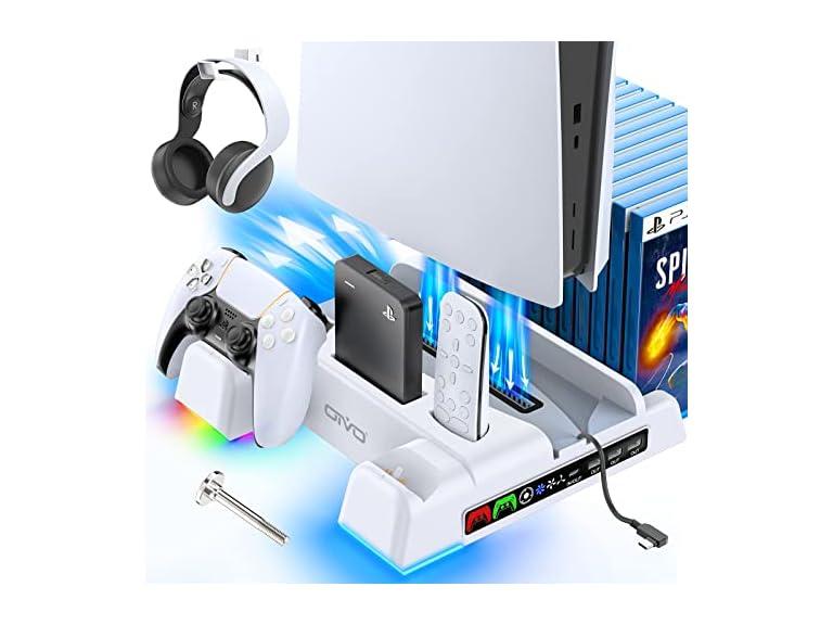 Station de refroidissement OIVO PS5 — support avec chargeur manettes LED (Blanc)